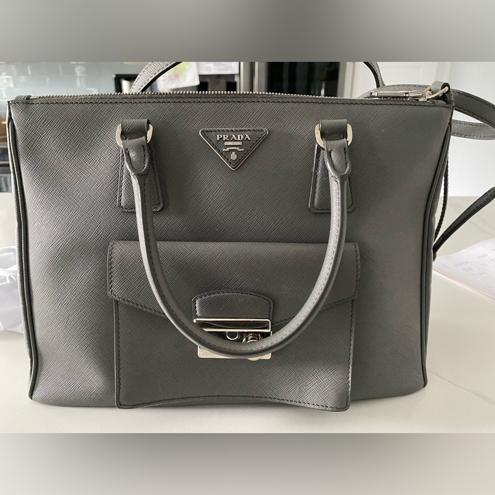 Prada Gray Saffiano Leather Satchel
